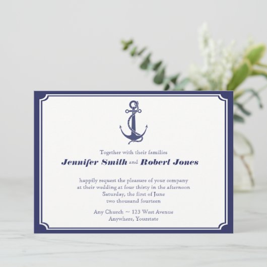 Nautisch anker op Navy bruiloft uitnodiging (Staand voorkant)