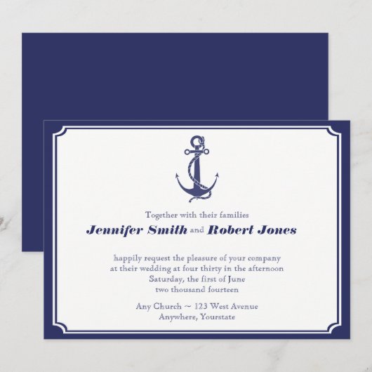 Nautisch anker op Navy bruiloft uitnodiging (Voorkant / Achterkant)