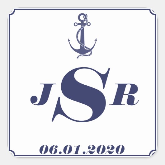 Nautisch Anker op Navy Monogram Sticker (Voorkant)