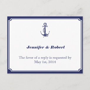 Nautisch anker op Navy RSVP-Briefkaart Uitnodiging Briefkaart