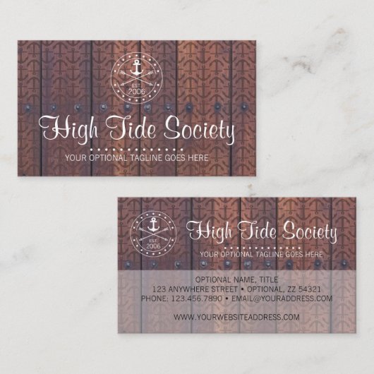 Nautisch anker op  Rustisch hout Visitekaartje (Voorkant / Achterkant)