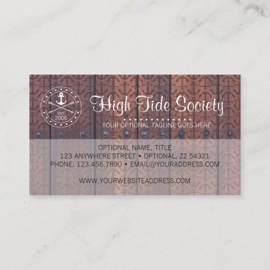 Nautisch anker op  Rustisch hout Visitekaartje (Achterkant)