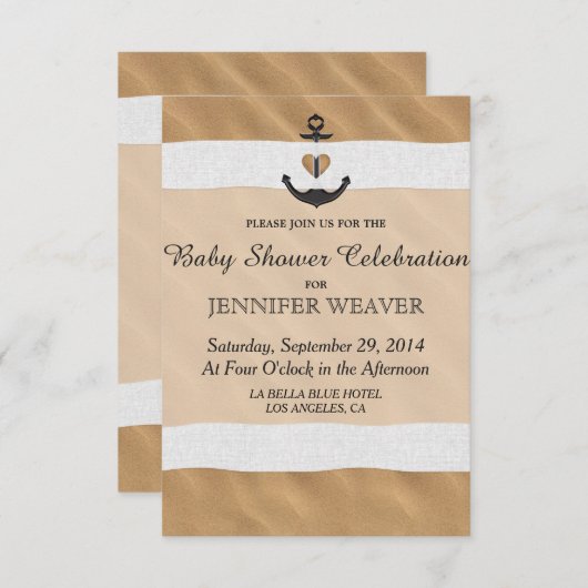 Nautisch anker op strand zand en wit lint kaart (Voorkant / Achterkant)