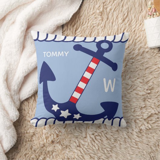 Nautisch Anker Patriottisch Voeg naam en monogram Kussen (Deken)