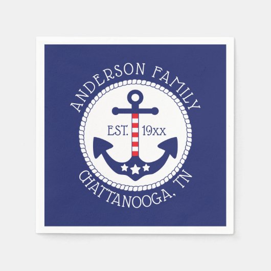 nautisch anker patriottische familienaam servet (Voorkant)