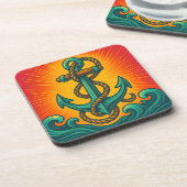 Nautisch anker Pop Art Bier Onderzetter (Linkerzijde)
