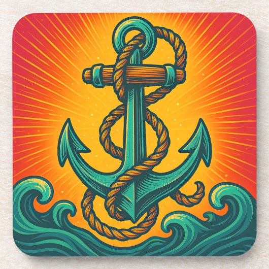 Nautisch anker Pop Art Bier Onderzetter (Voorkant)