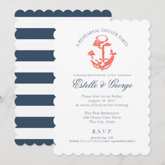 Nautisch anker repetitie diner kaart (Voorkant / Achterkant)