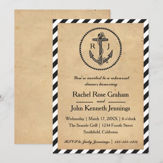  nautisch anker - repetitie diner uitnodigen kaart (Voorkant / Achterkant)