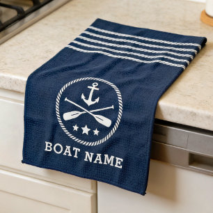 Nautisch Anker Riemen Sterren Bootnaam Zee Blauw Theedoek