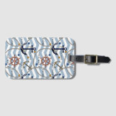 Nautisch anker roer blauwe witte streep zigzag bagagelabel (Voorkant (horizontaal))