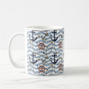 Nautisch anker roer blauwe witte streep zigzag koffiemok
