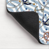 Nautisch anker roer blauwe witte streep zigzag muismat (Hoek)