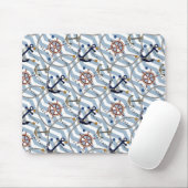 Nautisch anker roer blauwe witte streep zigzag muismat (Met muis)