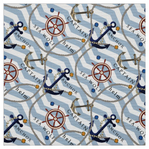 Nautisch anker roer blauwe witte streep zigzag stof