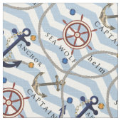 Nautisch anker roer blauwe witte streep zigzag stof (Close Up)