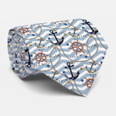 Nautisch anker roer blauwe witte streep zigzag stropdas (Opgerold)