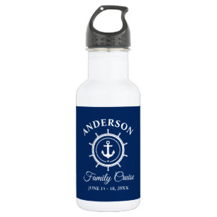 Nautisch anker roer marineblauw familie cruise wit waterfles