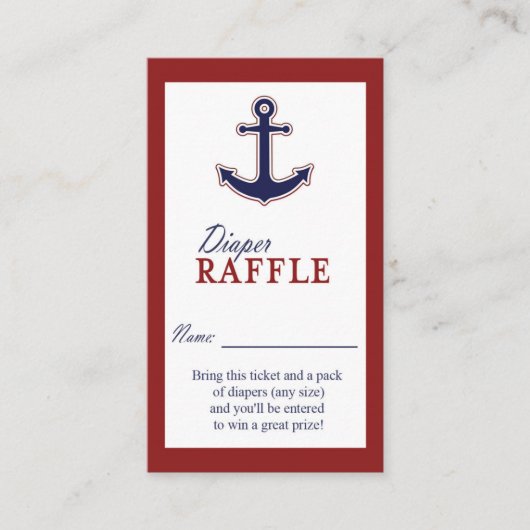 Nautisch Anker Rood en Blauw Luier Raffle Ticket Informatiekaartje (Voorkant)