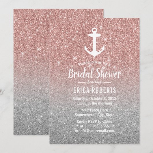 Nautisch Anker Roos Gold Glitter Vrijgezellenfeest Kaart (Voorkant / Achterkant)