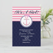 Nautisch Anker Roze & Blauw Baby shower Uitnodigin Kaart (Staand voorkant)