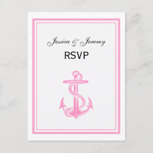 Nautisch anker roze omvormd 2 RSVP 1 Uitnodiging Briefkaart