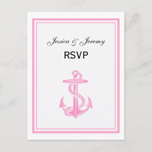 Nautisch anker roze omvormd 2 RSVP 1 Uitnodiging Briefkaart (Voorkant)