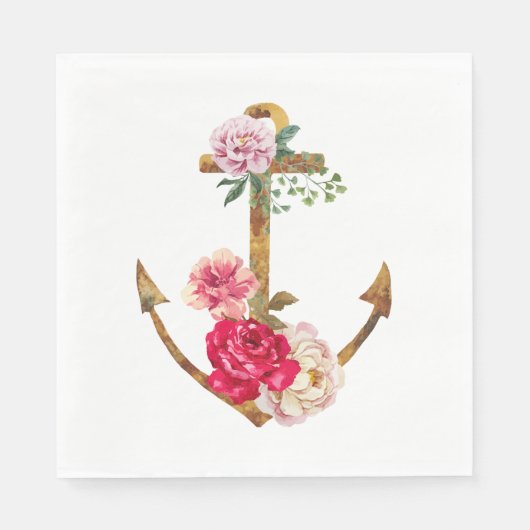  Nautisch Anker Roze & Rode Pioenbloem Servetten (Voorkant)