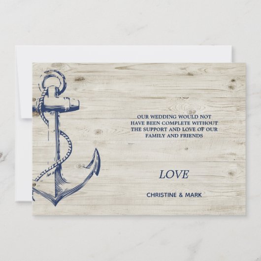 Nautisch Anker Rustiek Hout Foto Bedankkaart (Achterkant)