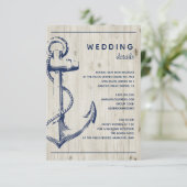 Nautisch Anker Rustiek Houten Huwelijksdetail Informatiekaartje (Staand voorkant)