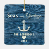Nautisch anker rustieke blauwe vakantie familie fo keramisch ornament (Achterkant)