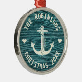 Nautisch anker rustieke familienaam kerst metalen ornament (Rechts)
