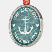 Nautisch anker rustieke familienaam kerst metalen ornament (Links)