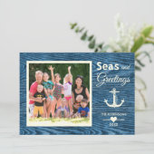 Nautisch Anker Rustieke Ocean Blue Kerstfoto Feestdagenkaart (Staand voorkant)