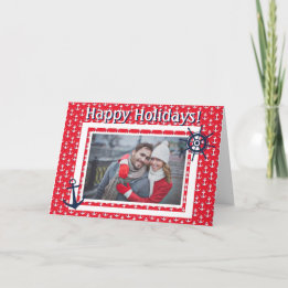Nautisch anker & scheepswiel aangepaste foto & tek feestdagen kaart