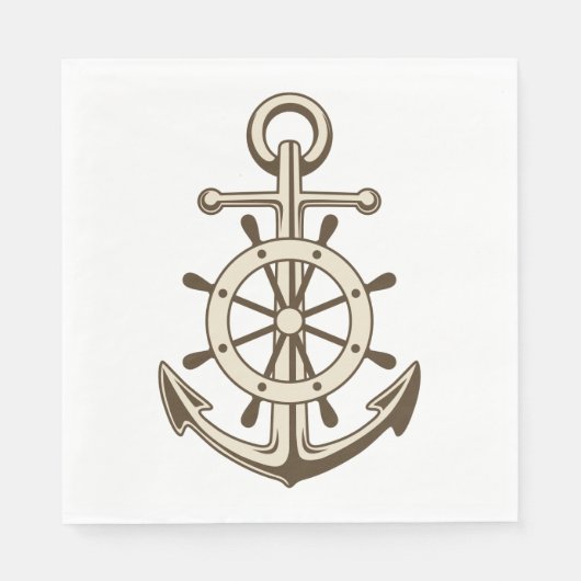  Nautisch Anker & Scheepswiel Bruine Tan Servetten (Voorkant)