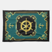 Nautisch anker/scheepswiel met zwarte kieuwzijde/g theedoek (Horizontaal)