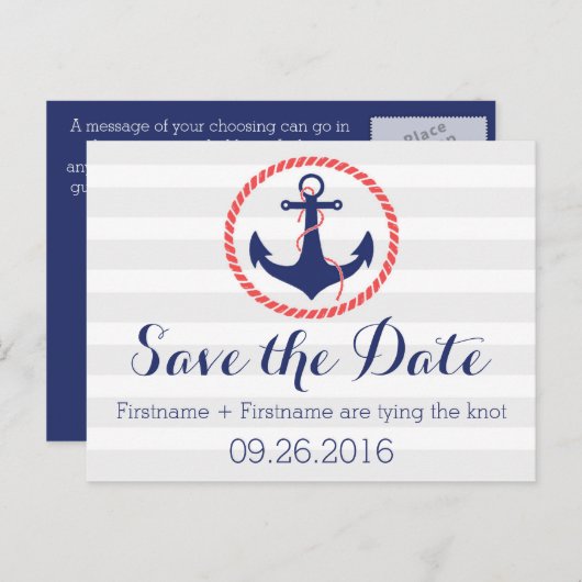 Nautisch anker Sla de datum op Aankondigingskaart (Voorkant / Achterkant)