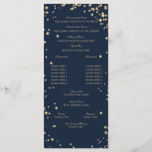 Nautisch Anker Sterrenhemel Marine Blauw en Goud Programmakaart (Achterkant)