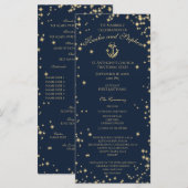 Nautisch Anker Sterrenhemel Marine Blauw en Goud Programmakaart (Voorkant / Achterkant)