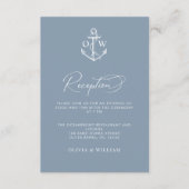 Nautisch Anker Stoffig Blauw Huwelijksreceptie Informatiekaartje (Voorkant)
