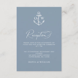 Nautisch Anker Stoffig Blauw Huwelijksreceptie Informatiekaartje