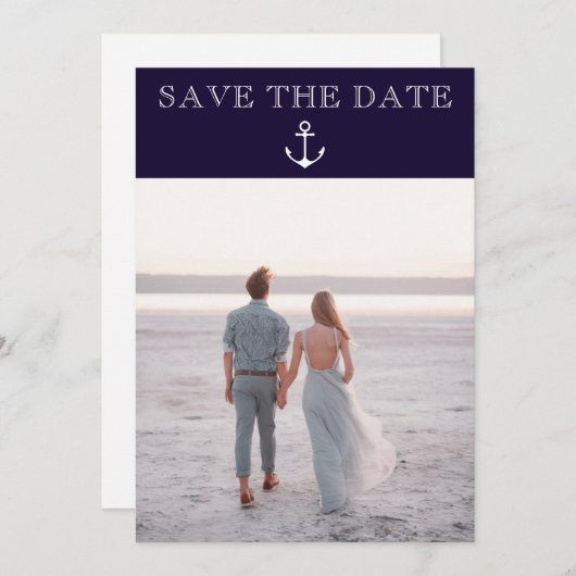 Nautisch anker strand bruiloft foto Sla de datum o Save The Date (Voorkant / Achterkant)