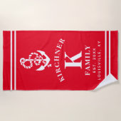 Nautisch anker strand huis familienaam rood strandlaken (Voorkant)