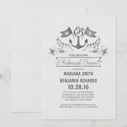 Nautisch anker strand repetitie diner kaart (Voorkant / Achterkant)