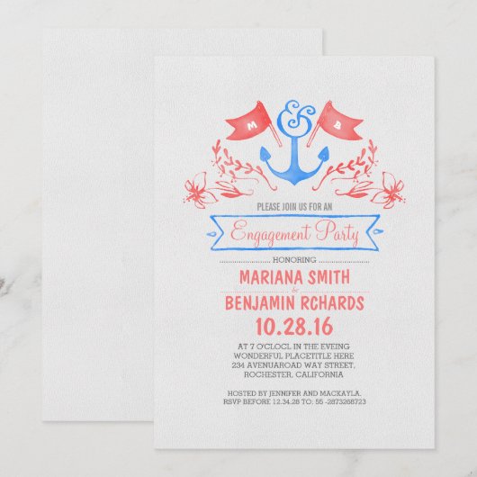 Nautisch anker  strand verlovingsfeest kaart (Voorkant / Achterkant)