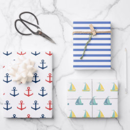 Nautisch anker, Stripes en zeilboot Inpakpapier Vel