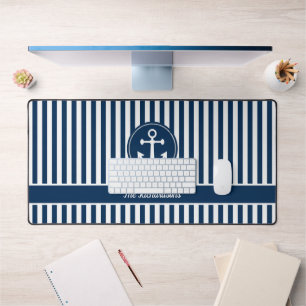 Nautisch anker touw marineblauwe strepen op maat bureaumat