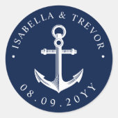Nautisch Anker Trouwdatum Ronde Sticker (Voorkant)