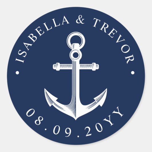 Nautisch Anker Trouwdatum Ronde Sticker (Voorkant)